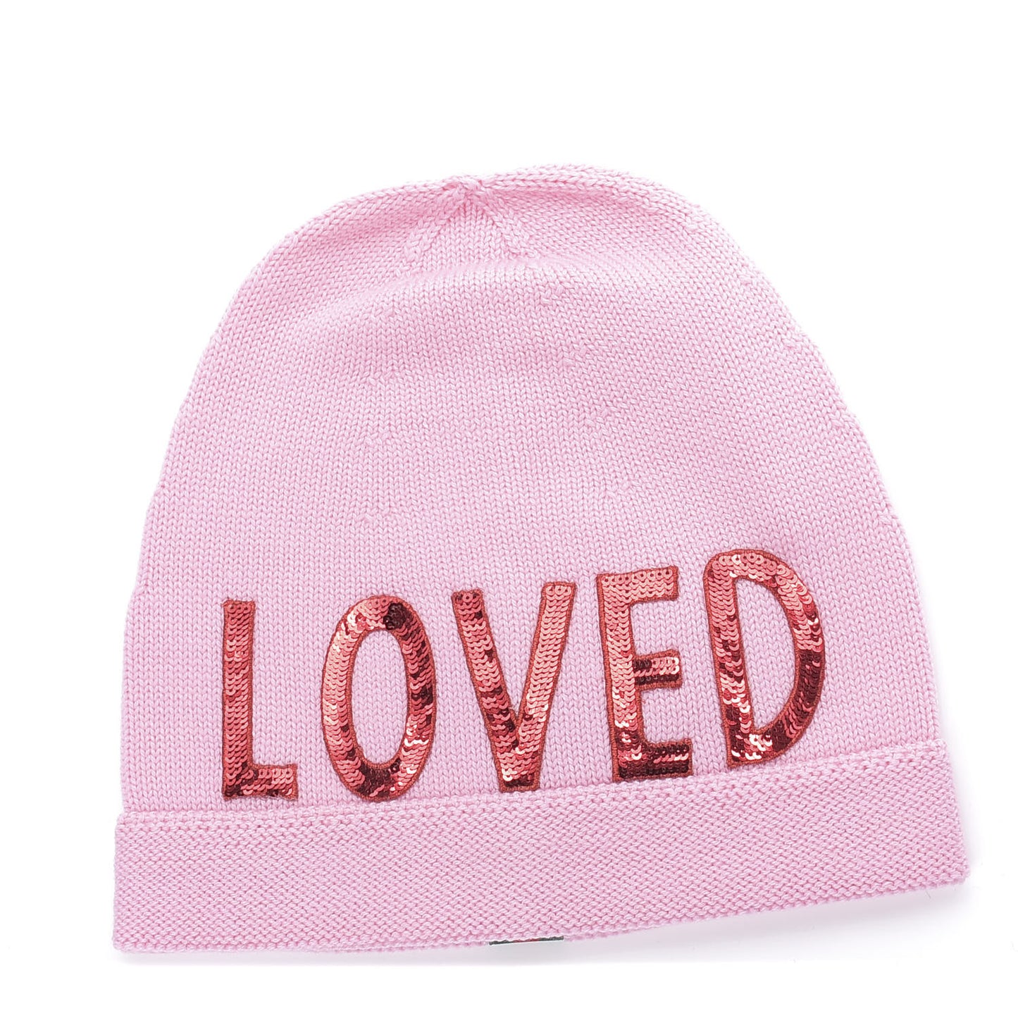 Wool Sequin Loved Beanie Hat L Pink
