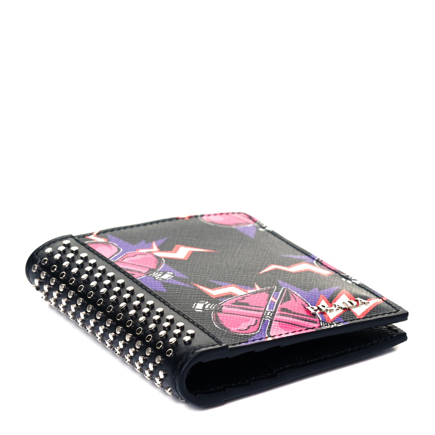 X UNIVERSAL STUDIOS Saffiano Frankenstein Heart Studded Bi-Fold Wallet Fuxia