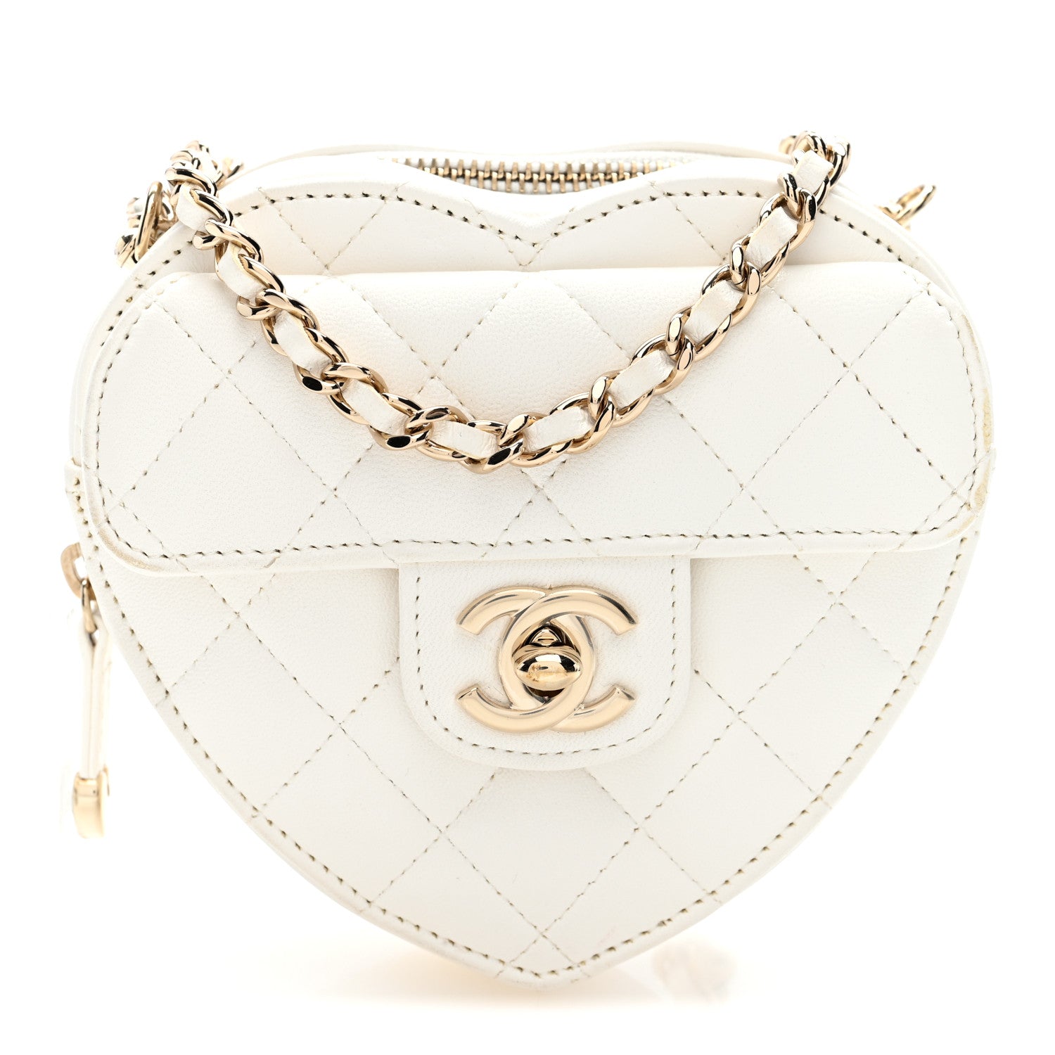 Chanel Lambskin Quilted CC In Love Heart Clutch With Chain White 1 of 9