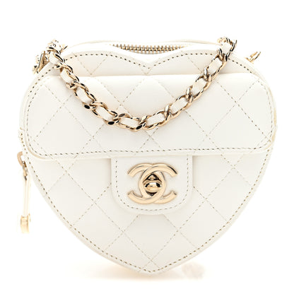 Chanel Lambskin Quilted CC In Love Heart Clutch With Chain White 1 of 9
