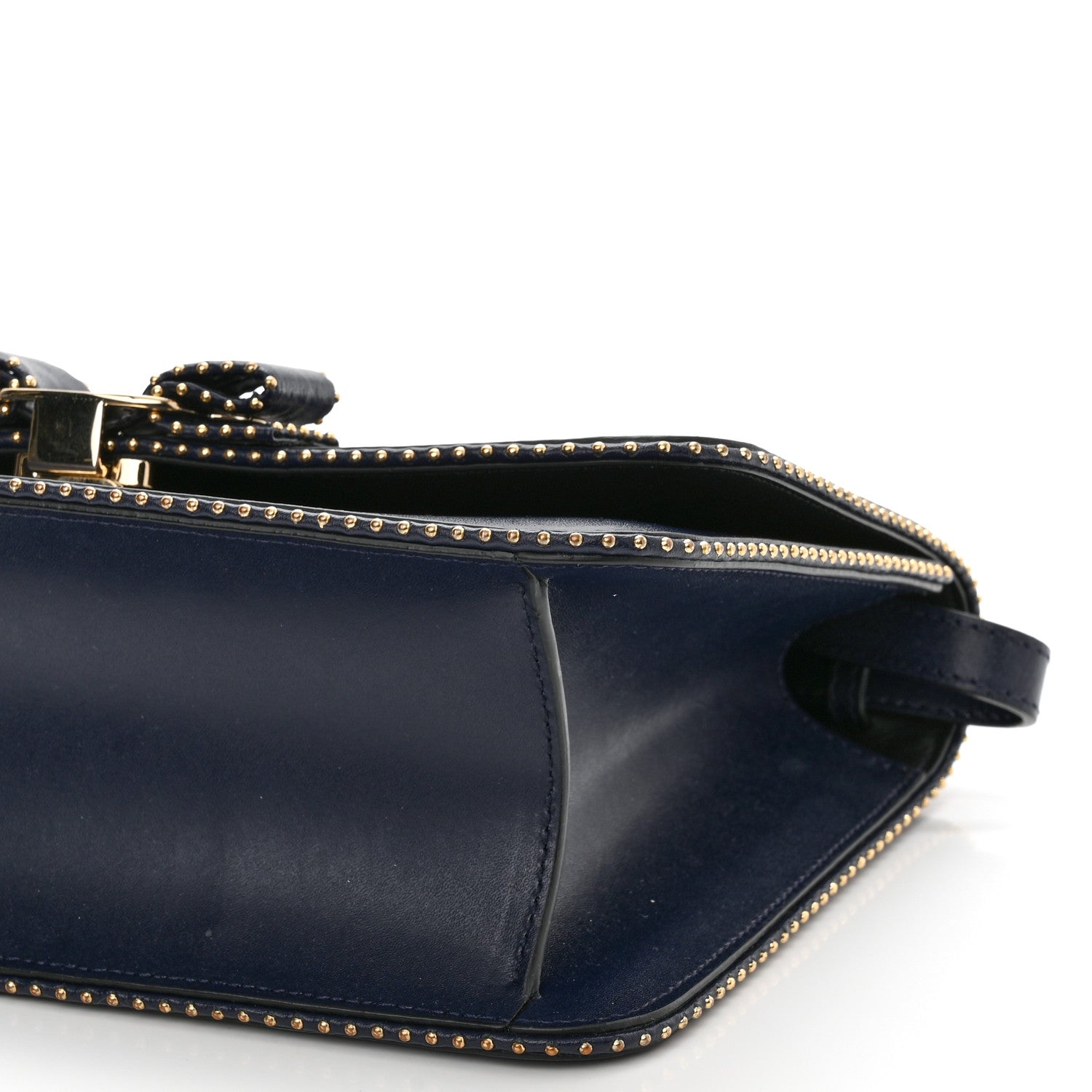 Salvatore Ferragamo Calfskin Studded Vara Bow Bag Navy Black 9 of 10