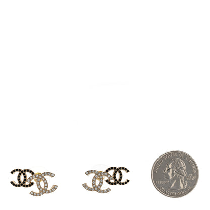 Chanel Crystal Double CC Earrings Gold Black 2 of 4