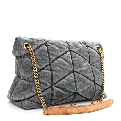Saint Laurent Denim Quilted Small Loulou Puffer Monogram Chain Satchel Blue Cinnamon 3 of 10