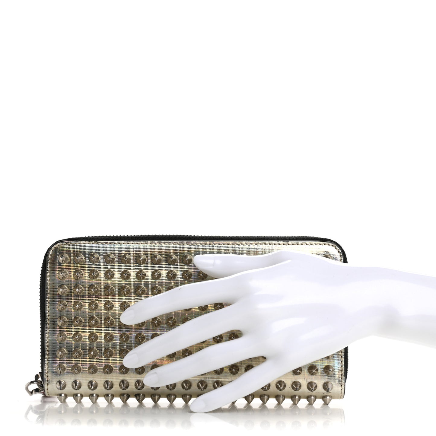 Metallic Specchio Panettone Spiked Zip Around Wallet Silver