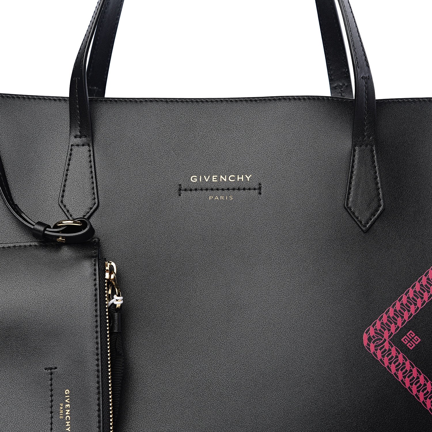 Givenchy Smooth Calfskin Logo Chain Wing Shopper Tote Black Pink 6 of 9