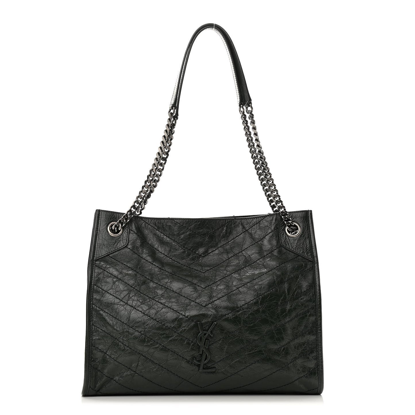 Crinkled Calfskin Matelasse Monogram Medium Niki Shopper Tote New Vert Dark Green