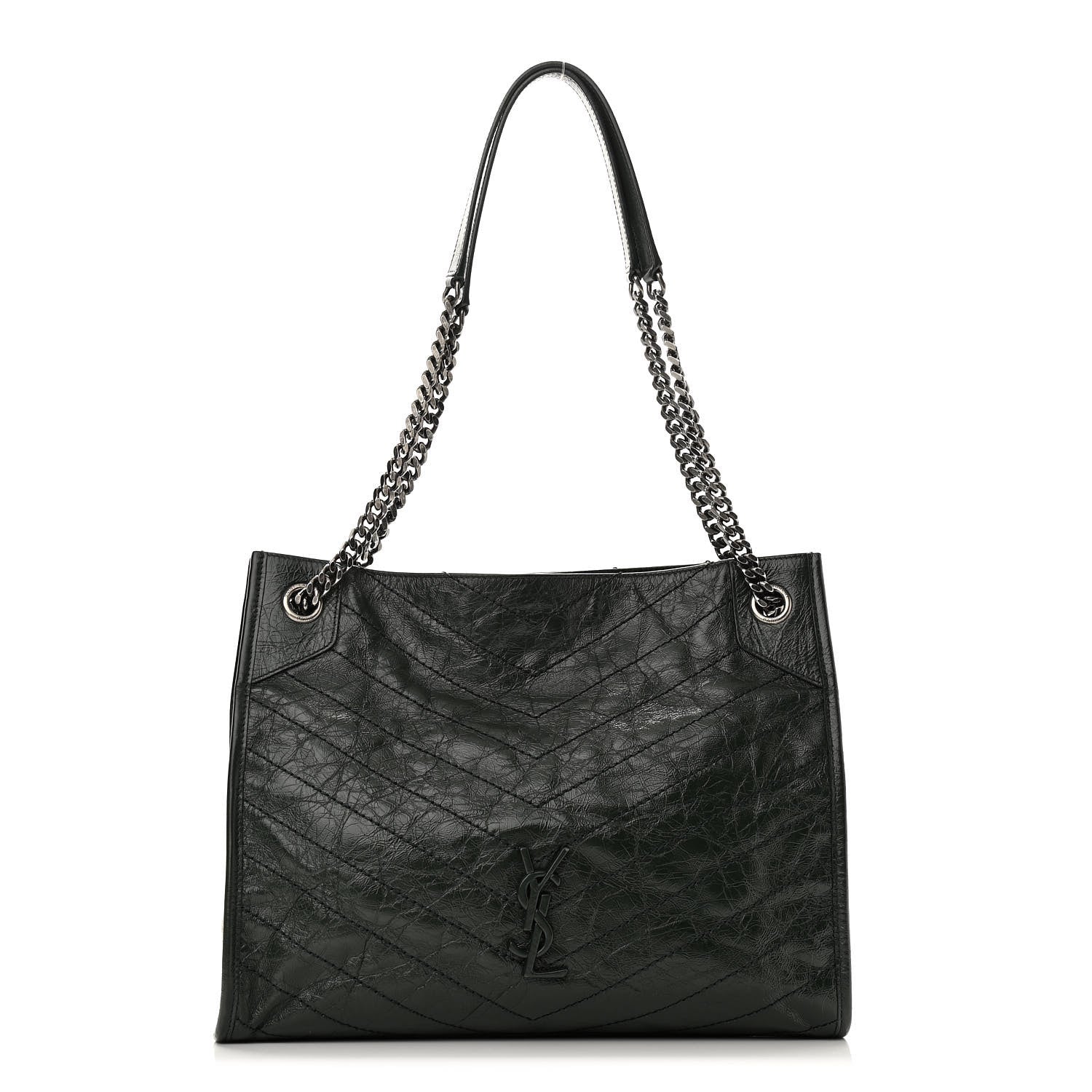 Saint Laurent Crinkled Calfskin Matelasse Monogram Medium Niki Shopper Tote New Vert Dark Green 1 of 10
