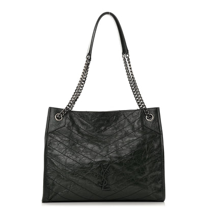 Saint Laurent Crinkled Calfskin Matelasse Monogram Medium Niki Shopper Tote New Vert Dark Green 1 of 10