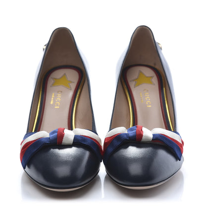 Gucci Malaga Kid Web Bow Pumps 38.5 Navy 3 of 9