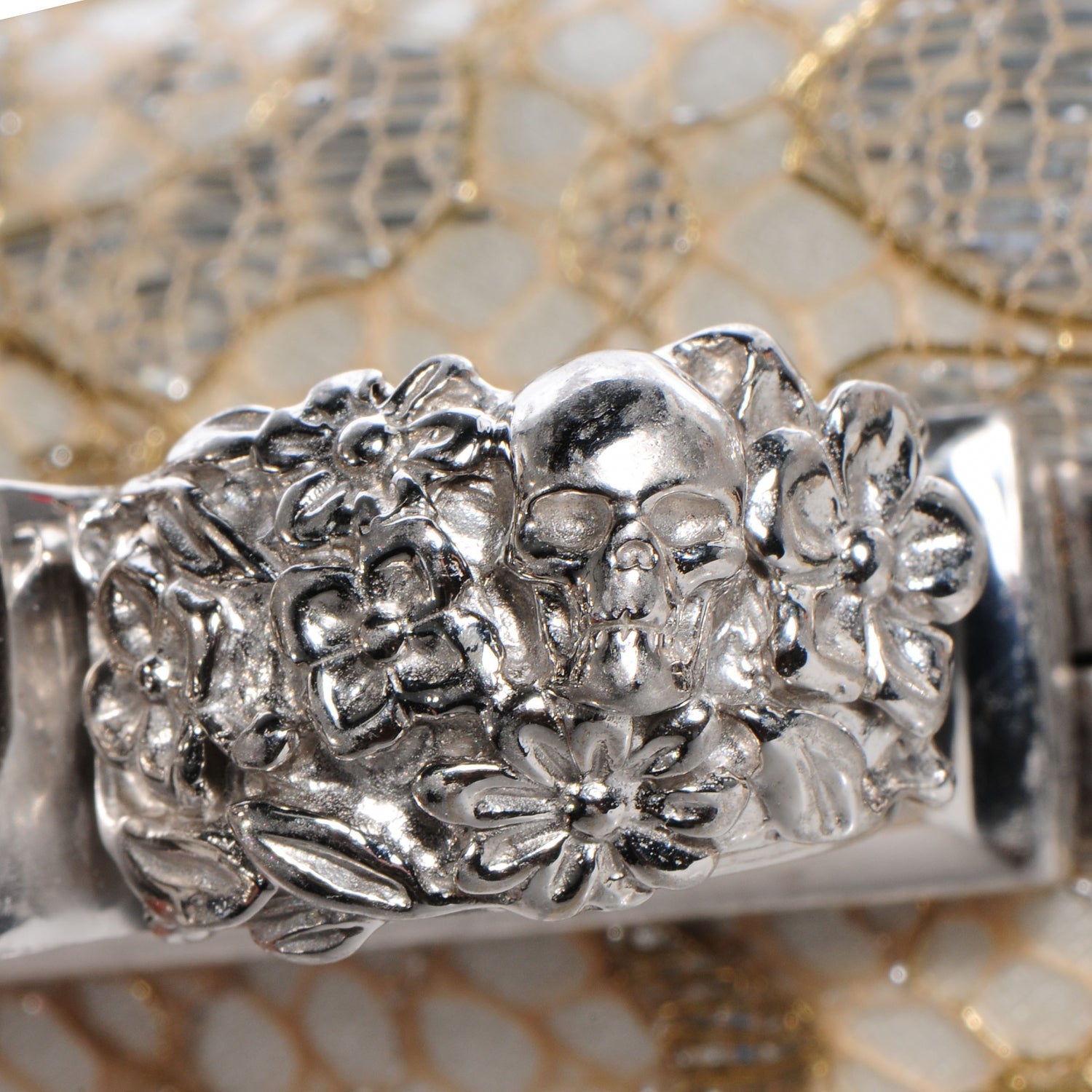 Alexander McQueen Lake Tulip Lace Knuckle-Duster Clutch Bag Silver 15 of 15