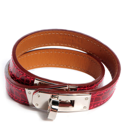 Hermes Shiny Alligator Kelly Double Tour Bracelet Small Rouge Vif 1 of 8