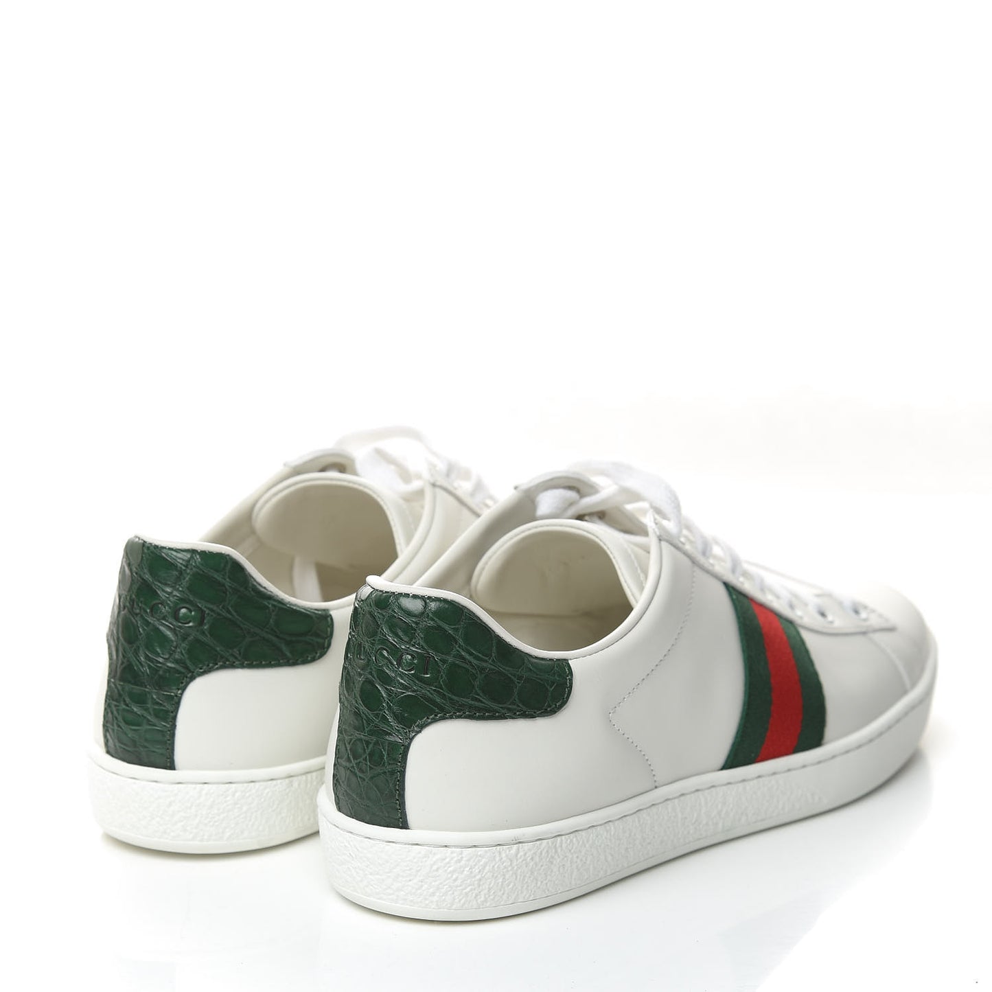 Calfskin Crocodile Web Womens Ace Sneakers 38.5 White Green