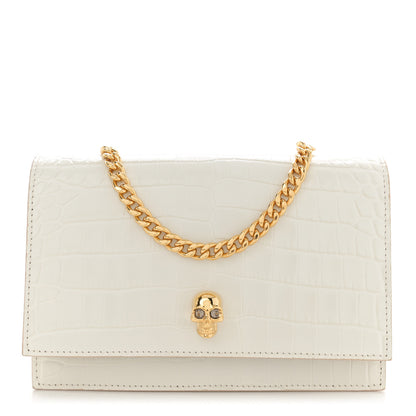 Alexander McQueen Calfskin Crocodile Embossed Skull Mini Crossbody Bag White 1 of 12