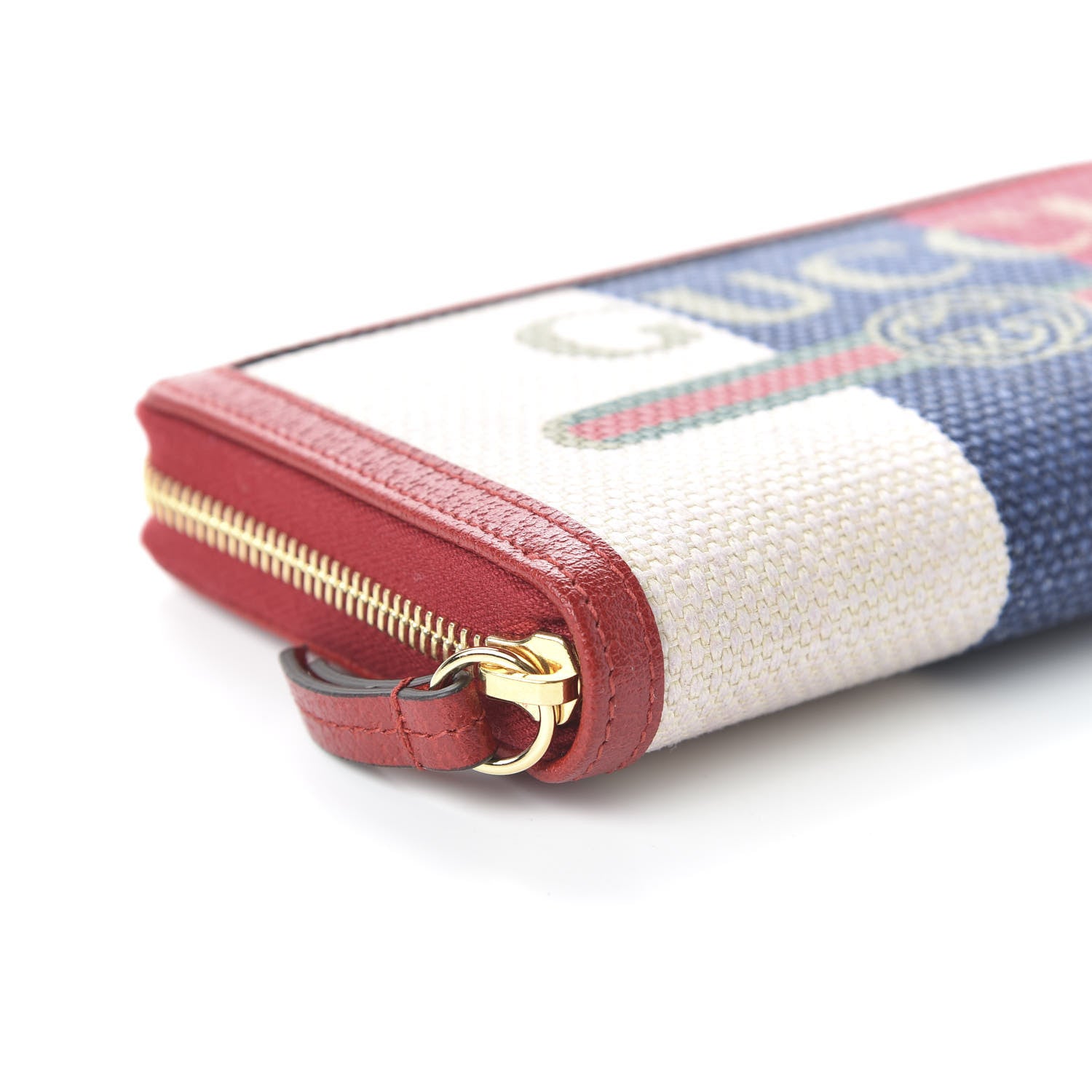 Gucci Canvas Sylvie Stripe Logo Zip Around Wallet Mystic White Hibiscus Red Maritime 6 of 10
