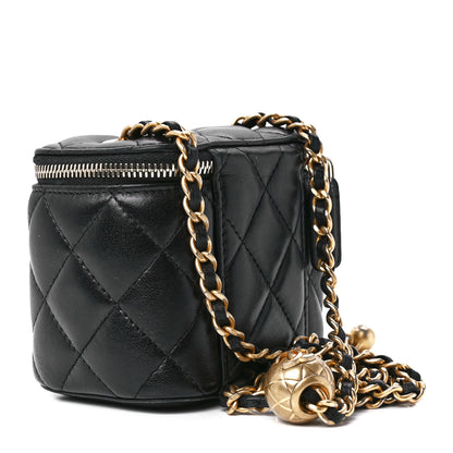 Chanel Lambskin Quilted Mini Pearl Crush Vanity Case With Chain Black 3 of 12