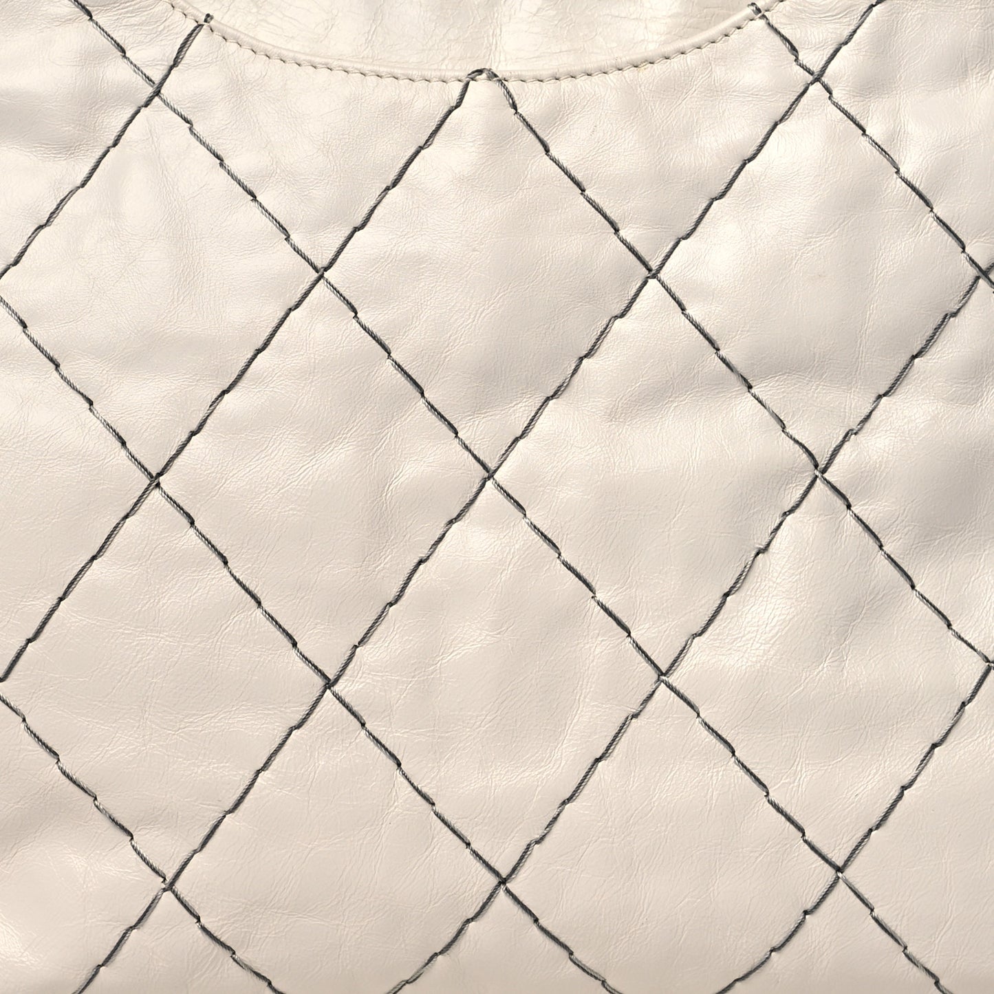 Aged Calfskin Double Contrast Stitch Hobo Bag Ivory