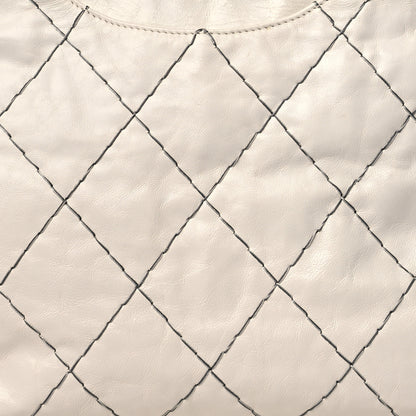 Chanel Aged Calfskin Double Contrast Stitch Hobo Bag Ivory 8 of 13