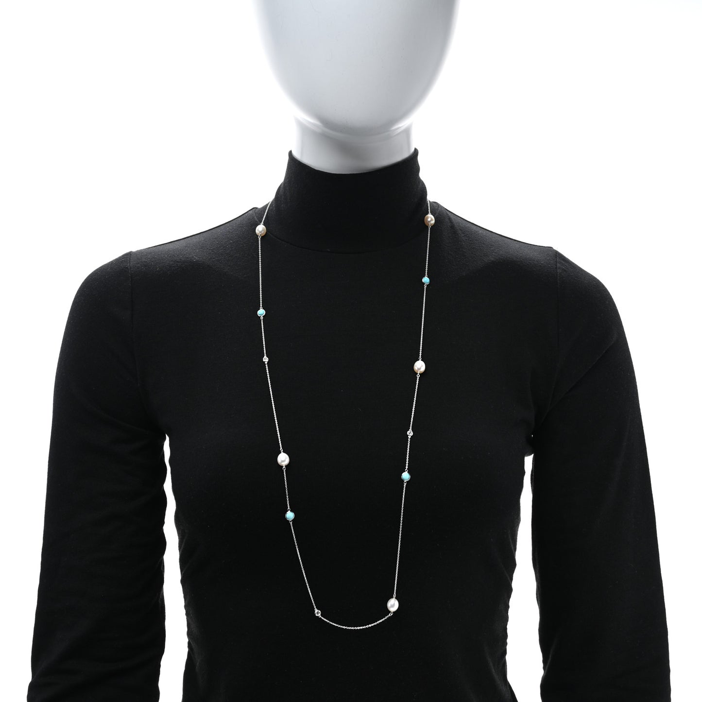 Sterling Silver Diamond Pearl Turquoise Elsa Peretti Color By The Yard Sprinkle Necklace