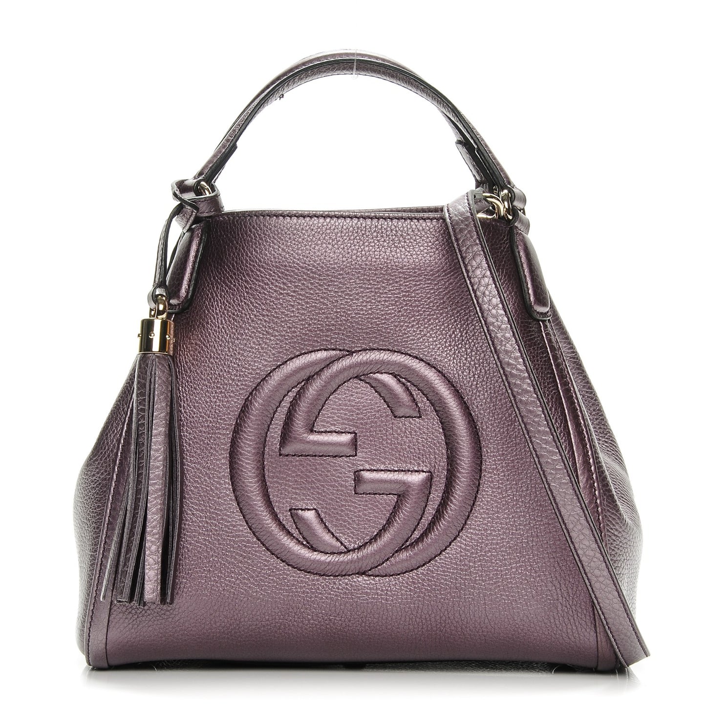 Metallic Pebbled Calfskin Small Soho Shoulder Bag Purple