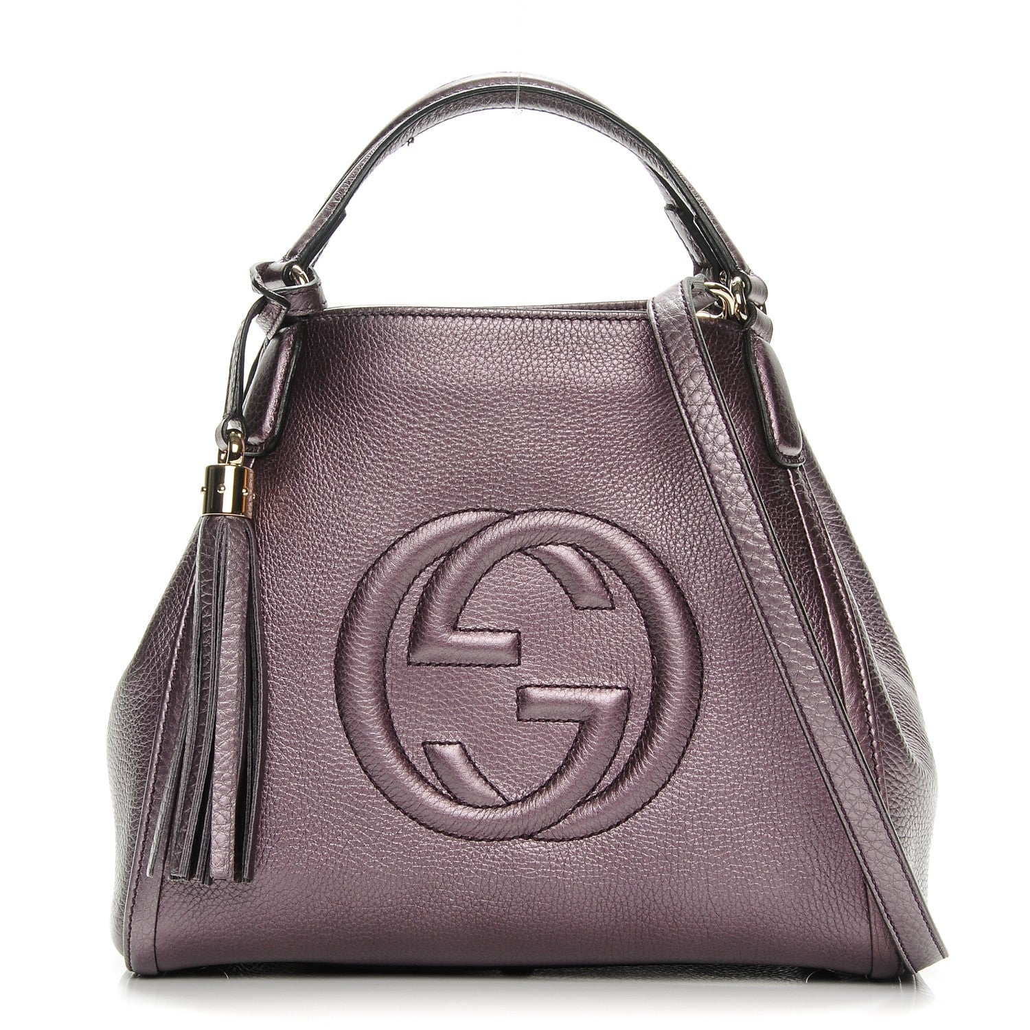 Gucci Metallic Pebbled Calfskin Small Soho Shoulder Bag Purple 1 of 21