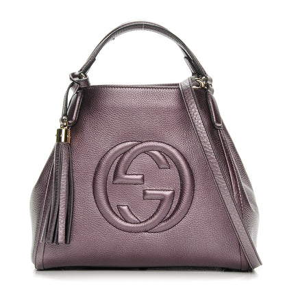 Gucci Metallic Pebbled Calfskin Small Soho Shoulder Bag Purple 1 of 21