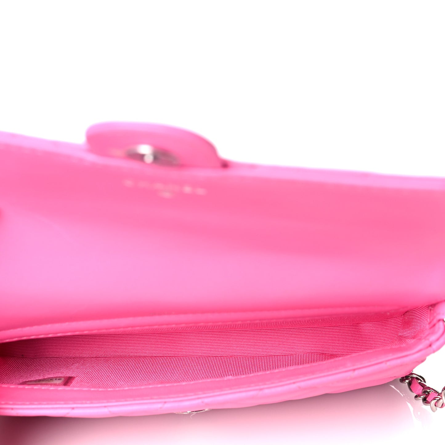 Lambskin Quilted Flap Phone Holder With Chain Neon Pink