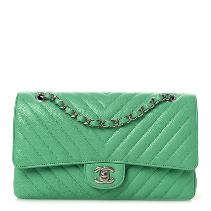 Chanel Caviar Chevron Quilted Medium Double Flap Green 1 of 11