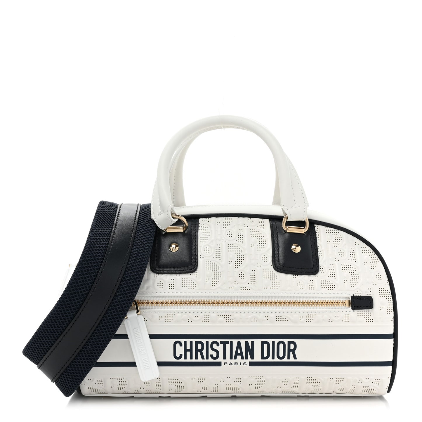 Perforated Calfskin Small Dior Vibe Classic Bowling Bag White