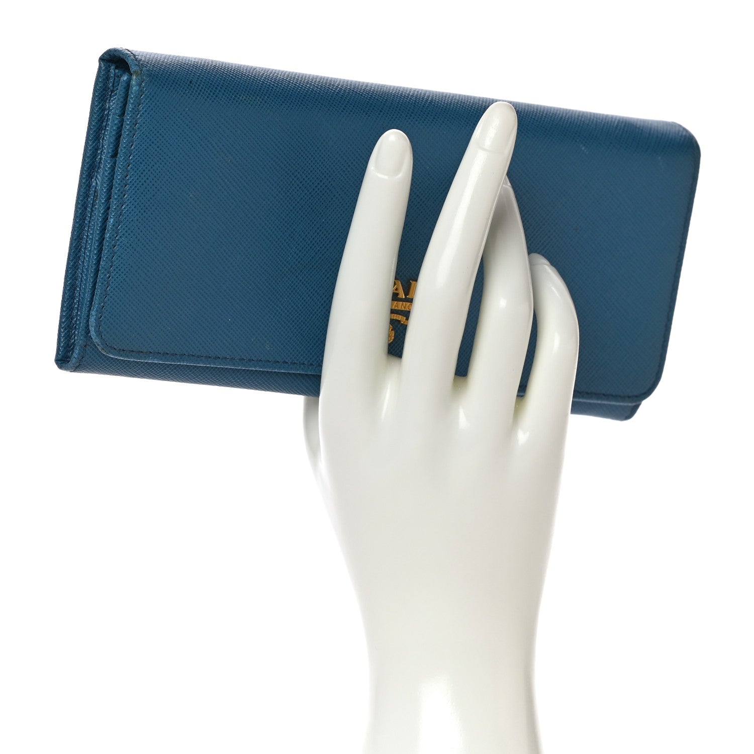 Prada Saffiano Metal Continental Flap Wallet Blue 2 of 17
