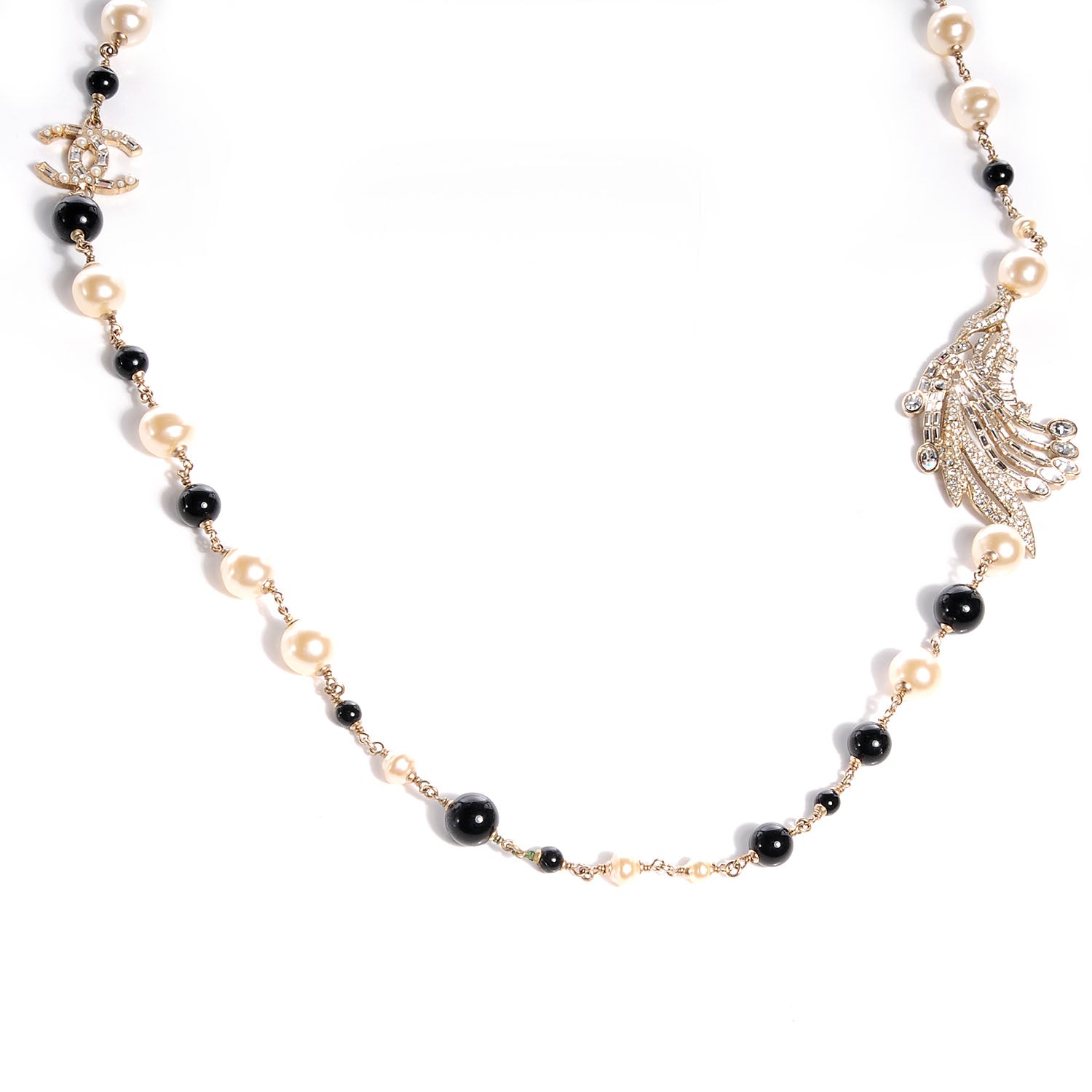 Chanel Swarovski Crystal CC Feather Pearl Necklace 1 of 7