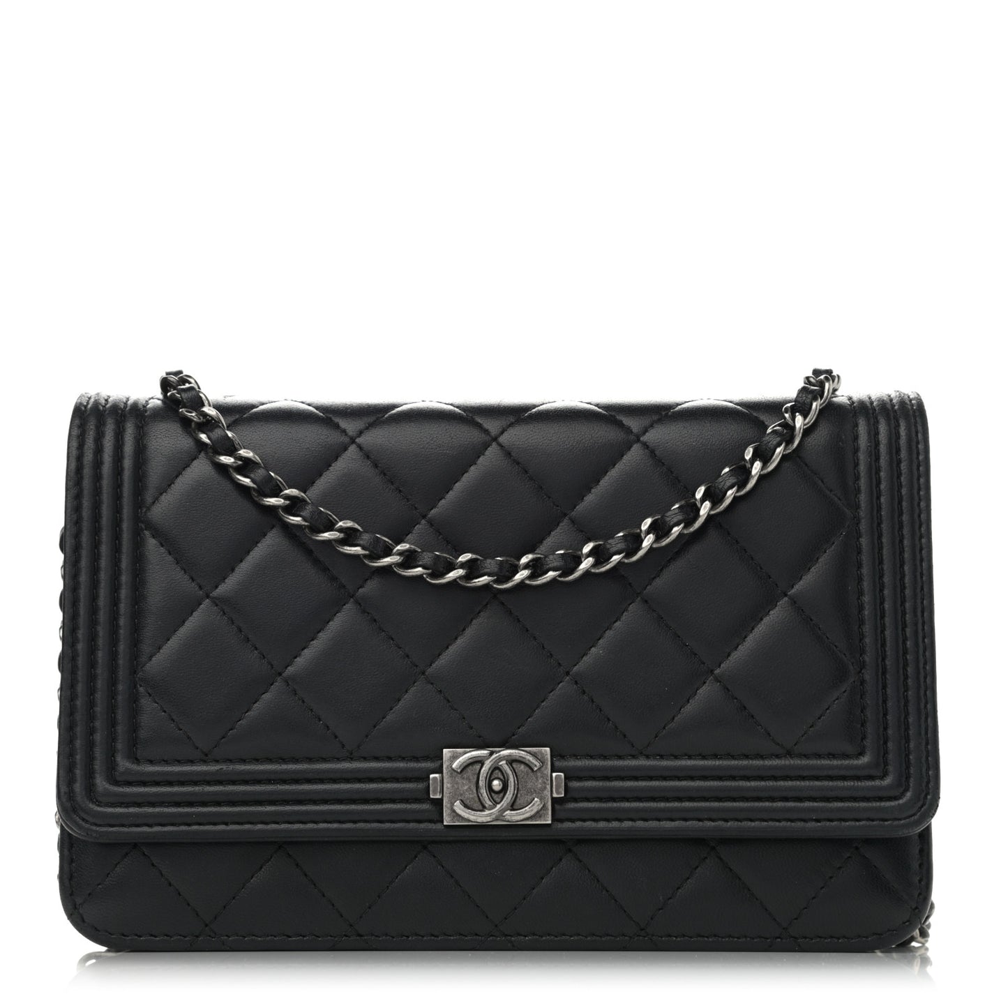 Lambskin Quilted Boy Wallet On Chain WOC Black