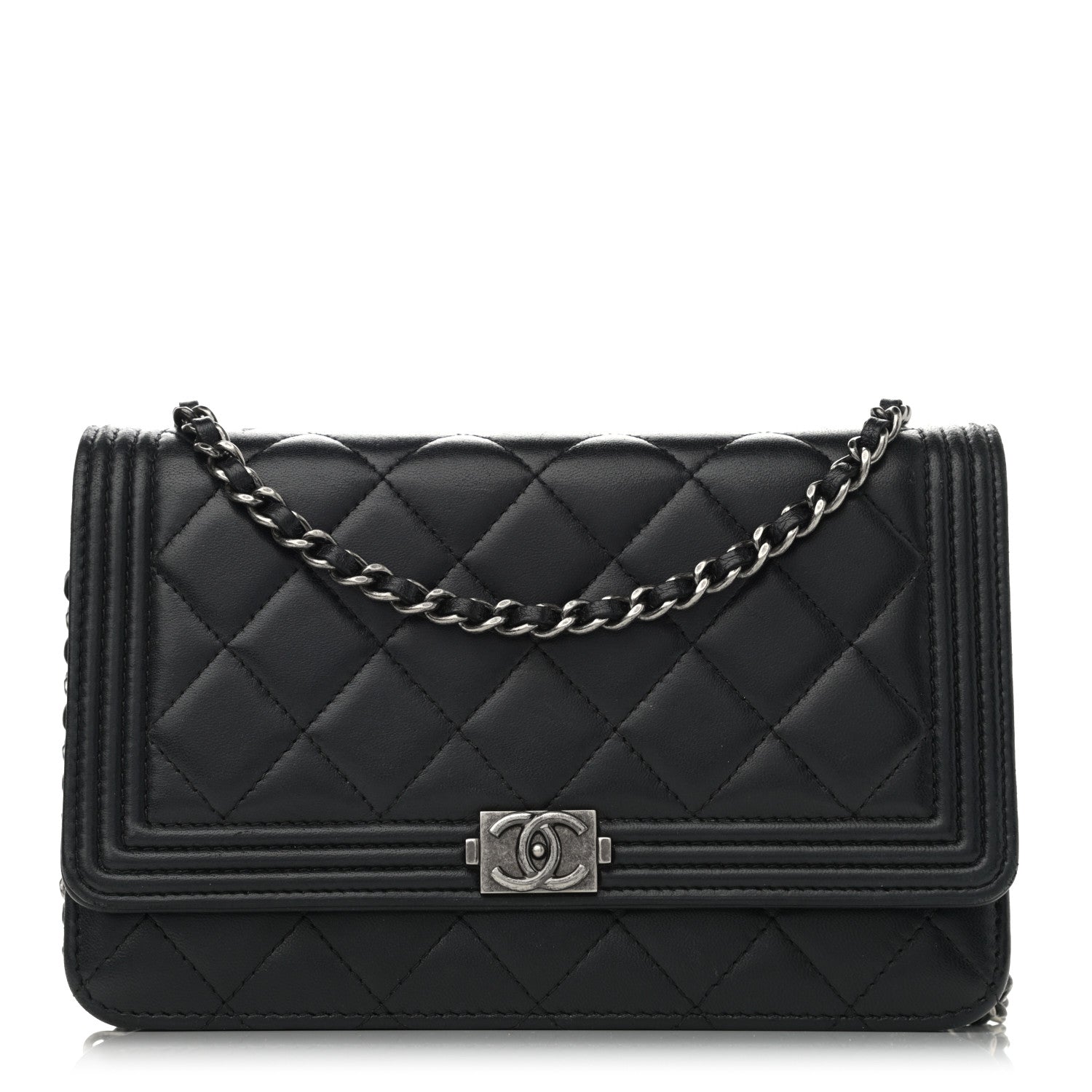 Chanel Lambskin Quilted Boy Wallet On Chain WOC Black 1 of 11