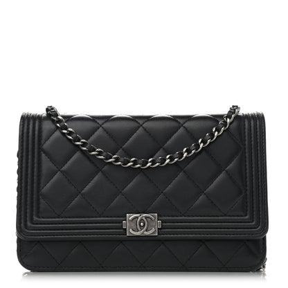 Chanel Lambskin Quilted Boy Wallet On Chain WOC Black 1 of 11