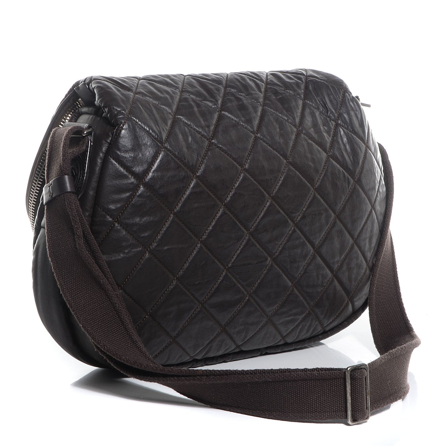 Coated Canvas Quilted Expandable Messenger Brown