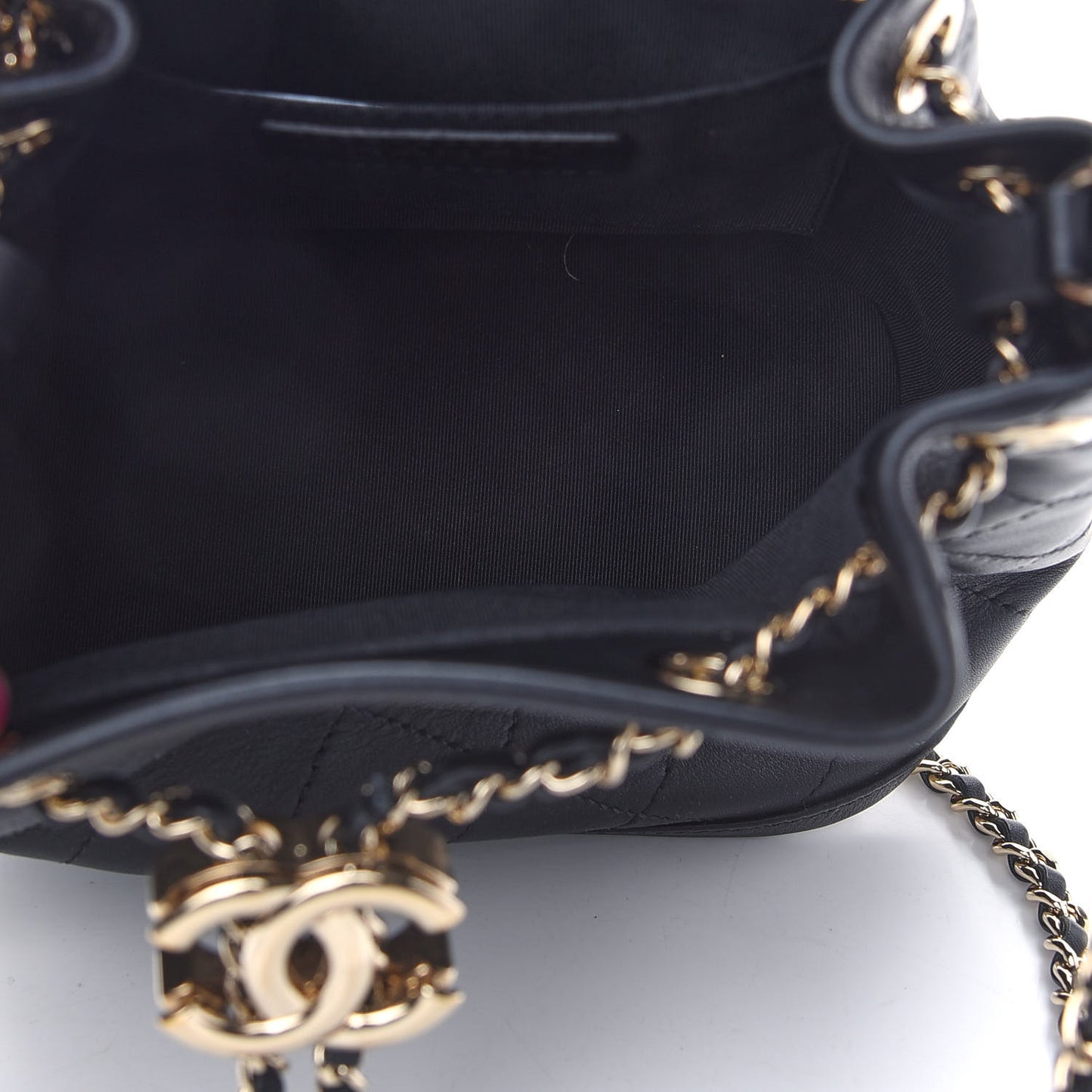 Calfskin Stitched Chain Bucket Bag Black