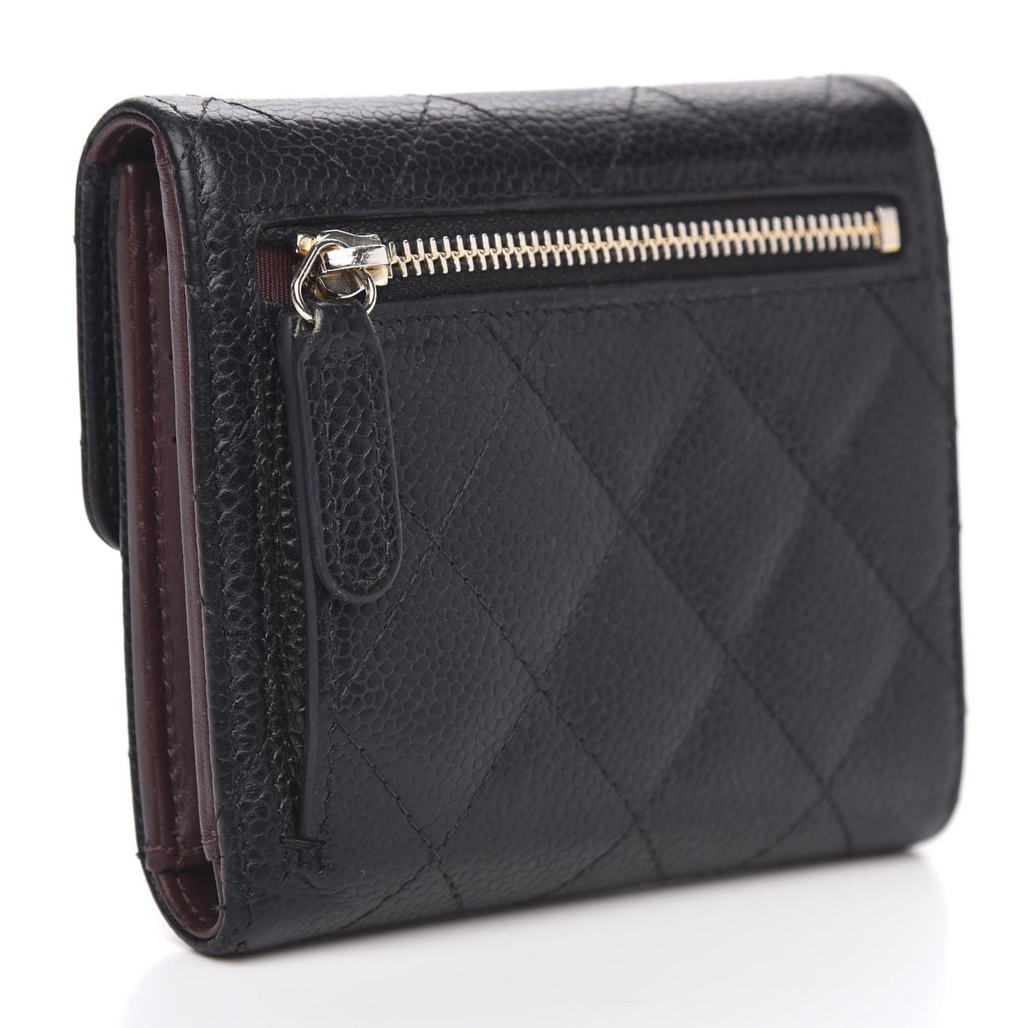 Caviar Quilted Compact Flap Wallet Black