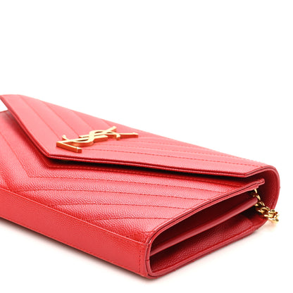 Saint Laurent Grain De Poudre Matelasse Chevron Monogram Chain Wallet Red 9 of 10