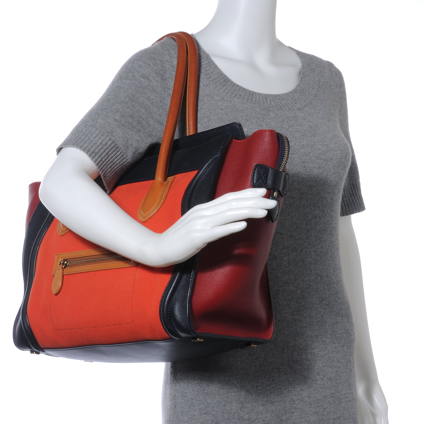 Leather and Linen Shoulder Luggage Tri-Color Poppy