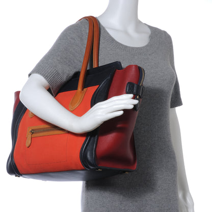 Celine Leather and Linen Shoulder Luggage Tri-Color Poppy 2 of 10