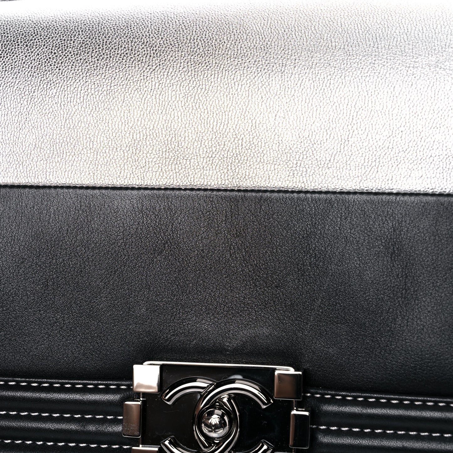 Metallic Goatskin Calfskin Medium Boy Flap Silver Black