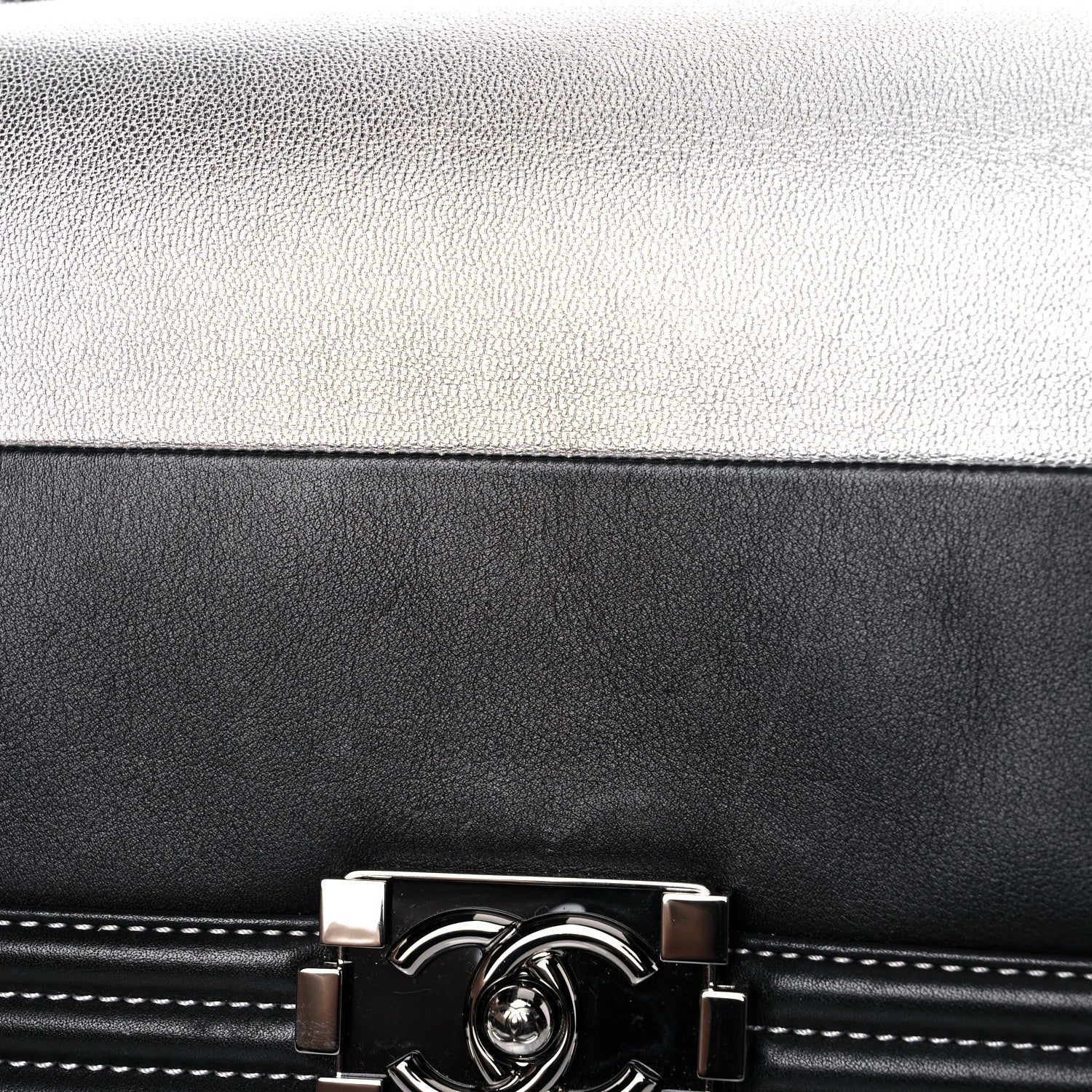 Chanel Metallic Goatskin Calfskin Medium Boy Flap Silver Black 15 of 15