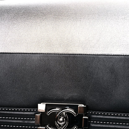 Chanel Metallic Goatskin Calfskin Medium Boy Flap Silver Black 15 of 15
