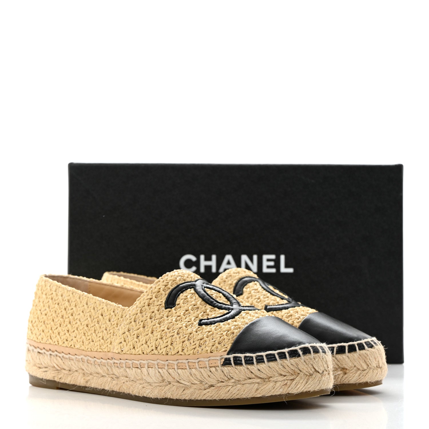 Chanel Braided Fabric Lambskin CC Espadrilles 38 Beige Black 9 of 9