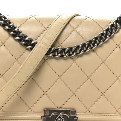 Chanel Calfskin Quilted Double Stitch New Medium Boy Flap Beige 8 of 10