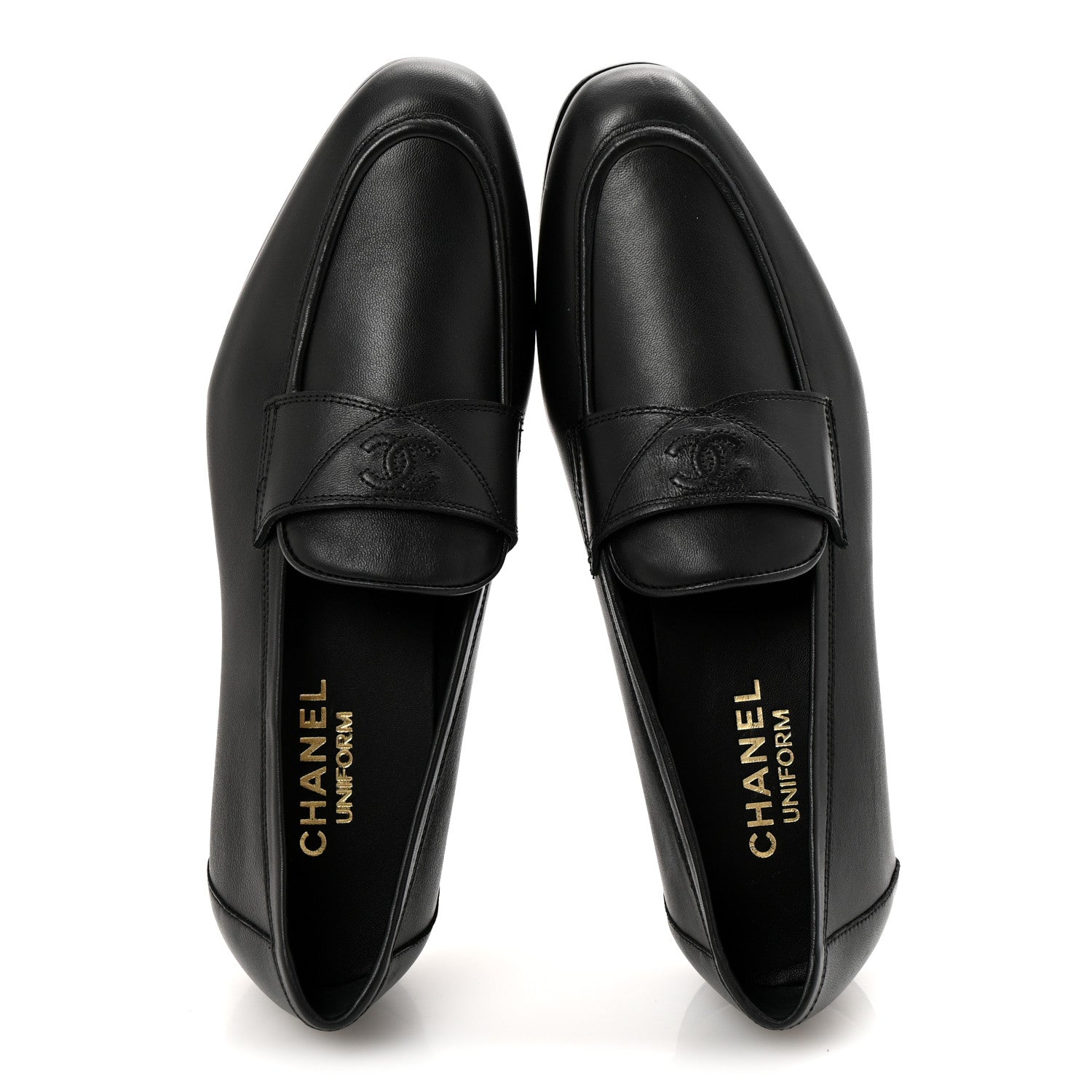 Chanel Lambskin Mens Stitched CC Loafers 42 Black 1753966