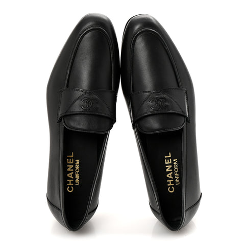 Lambskin Mens Stitched CC Loafers 42 Black