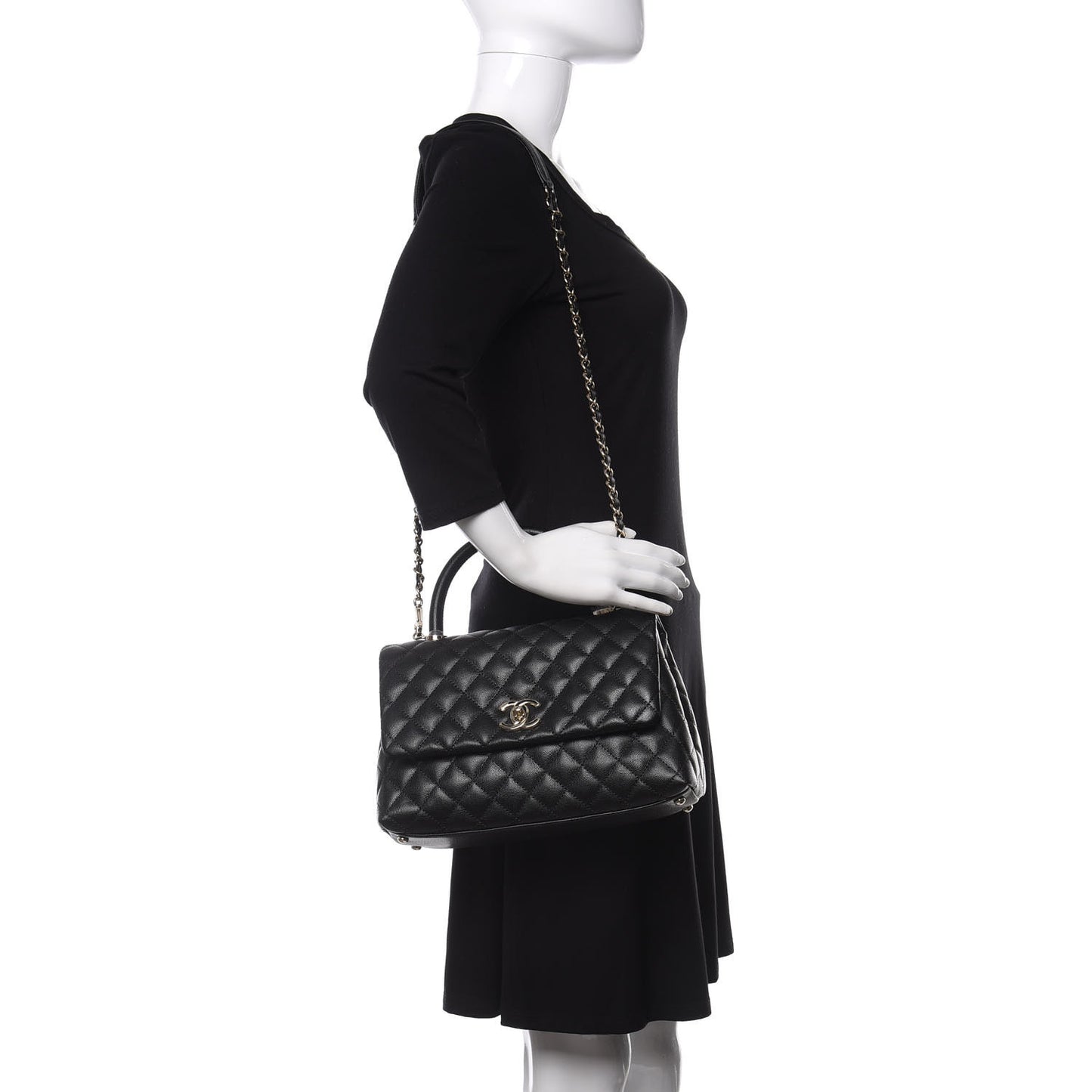Caviar Quilted Small Coco Handle Flap Black