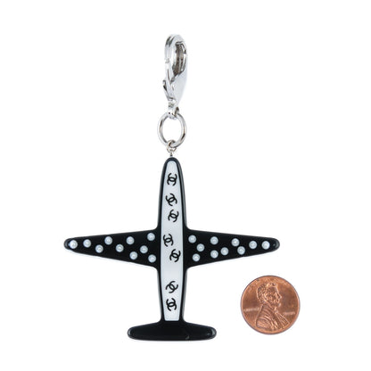 Chanel Resin Pearl CC Airplane Keychain Black White 2 of 5
