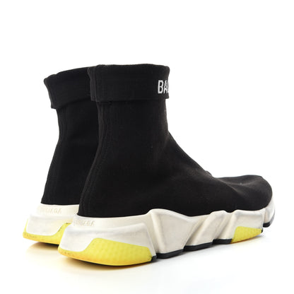 Balenciaga Neoprene Knit Mens Speed Cuffed Sneakers 40 Black White Yellow Fluo 4 of 7