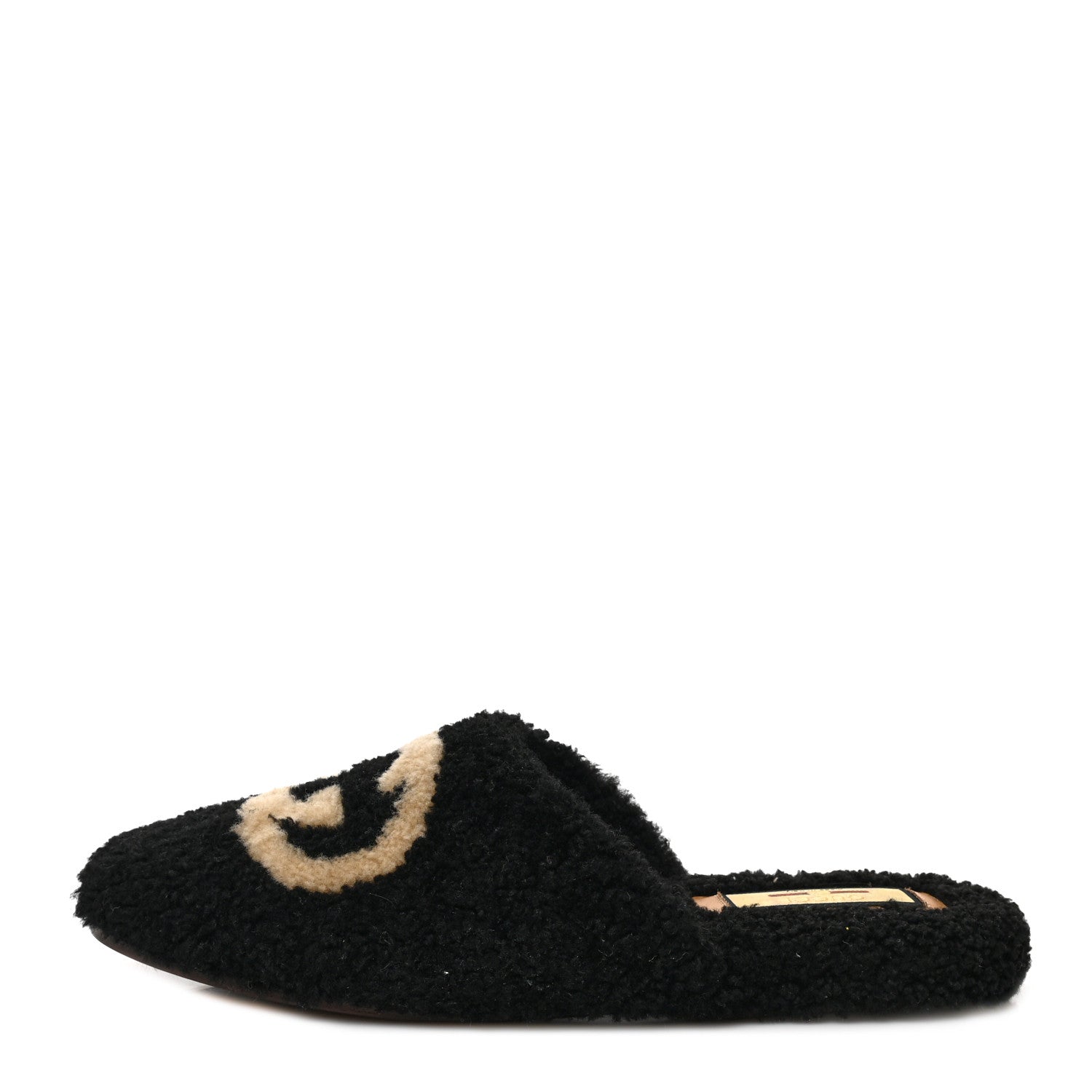 Gucci Shearling Interlocking G Womens Eileen Slippers 38.5 Black Butterscotch 1 of 8